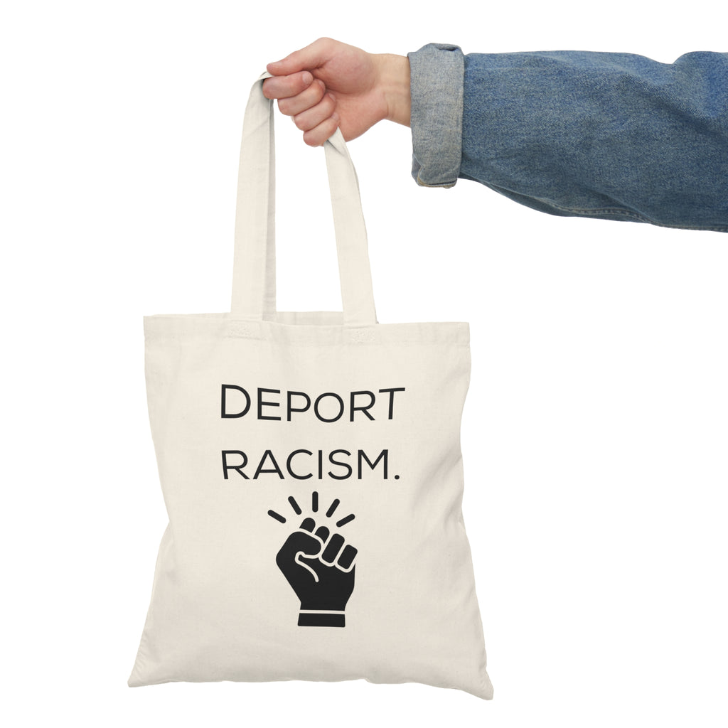 Deport Racism raised fist Tote Bag | Anti-Racism Statement, Natural Canvas Tote
