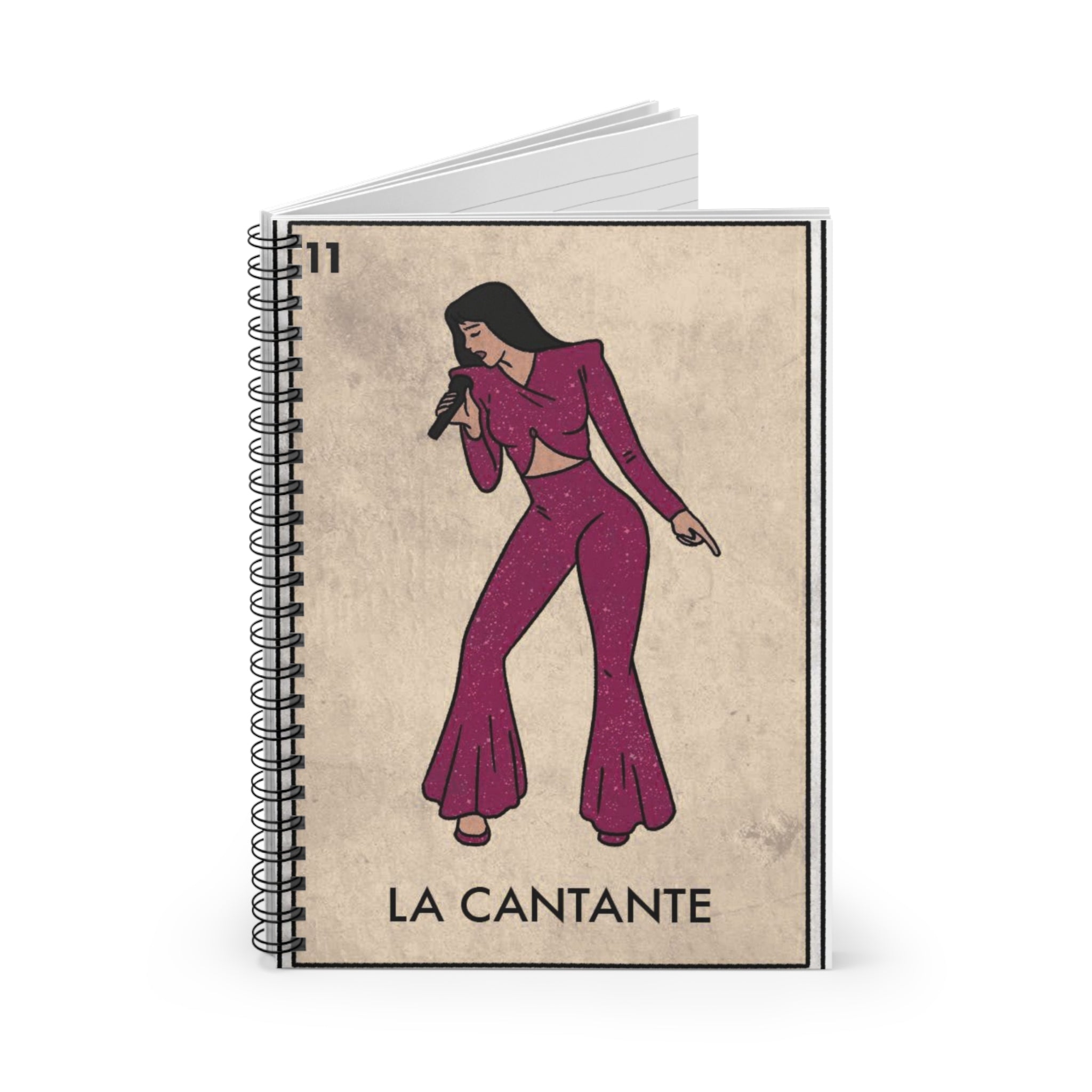 Vintage Loteria Selena La Cantante singer illustration Spiral Notebook | Lotería style ruled journal | Artist Sketchbook