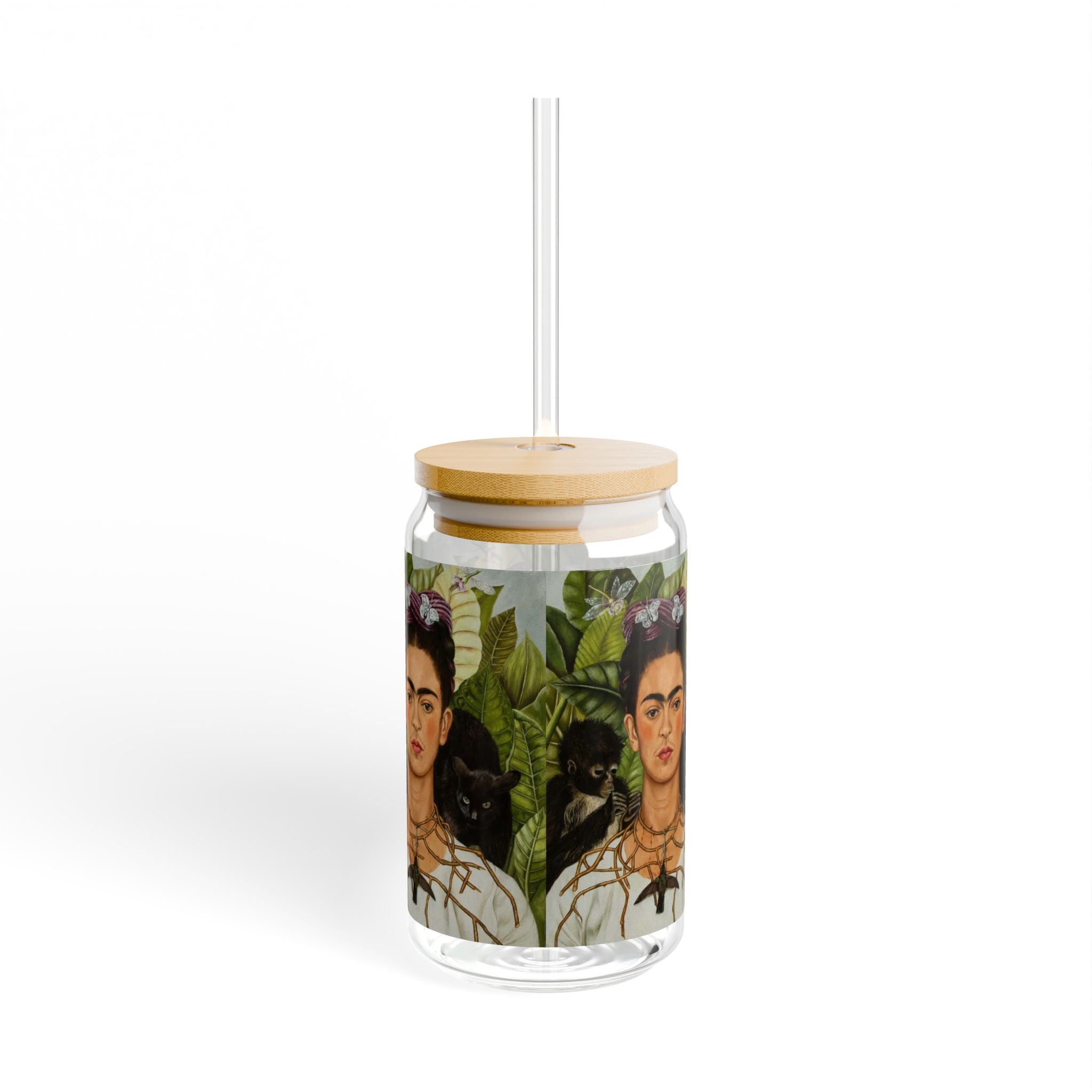 Frida Kahlo Jungle Portrait Sipper Glass | 16oz | Feminist Art Cup | Frida | Boho Mexican Folk Art | Authentic Gifts