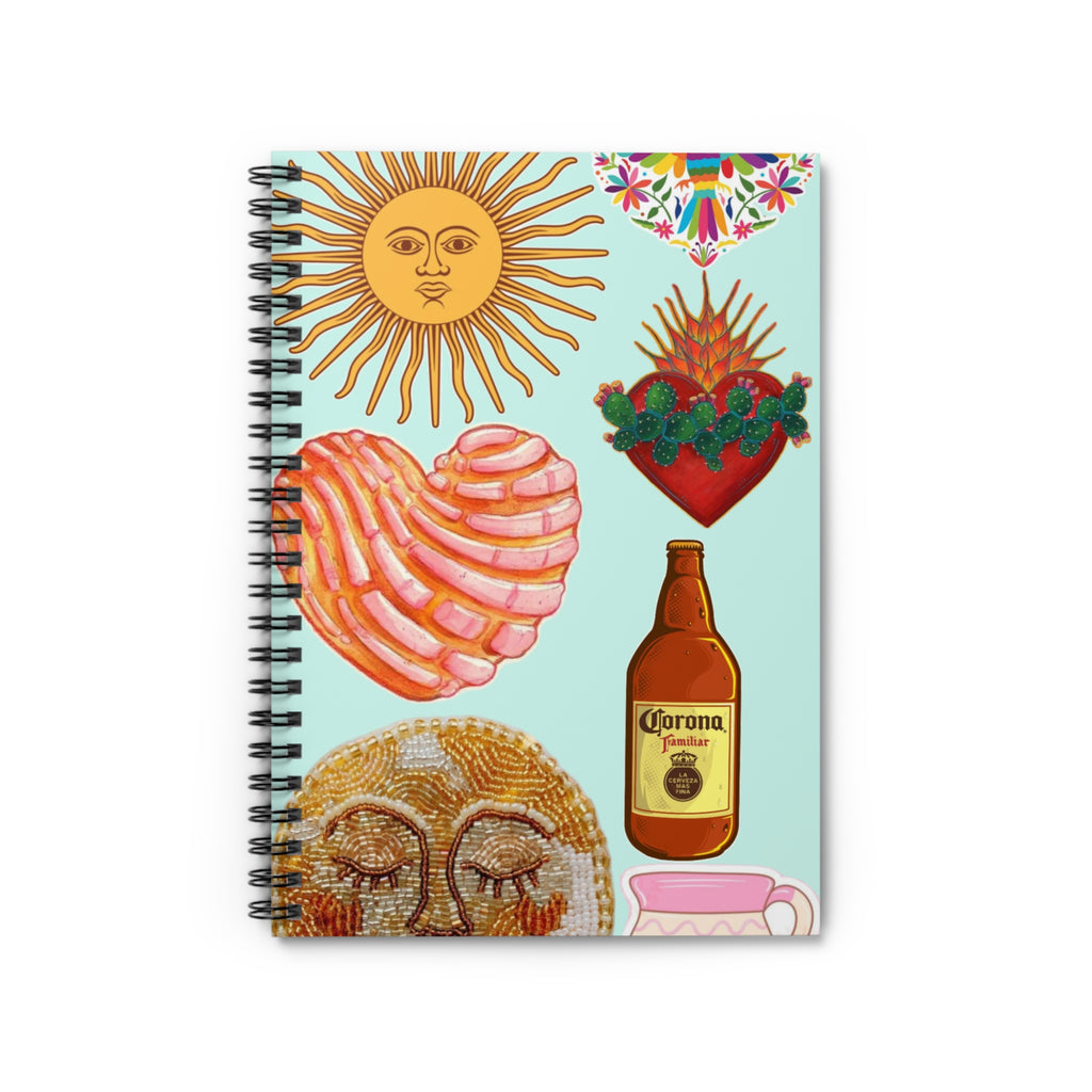Mexican Folk Sun Heart Bottle Spiral Notebook | Ruled Journal | Summer Journal | Artist Notebook | Sketch Book