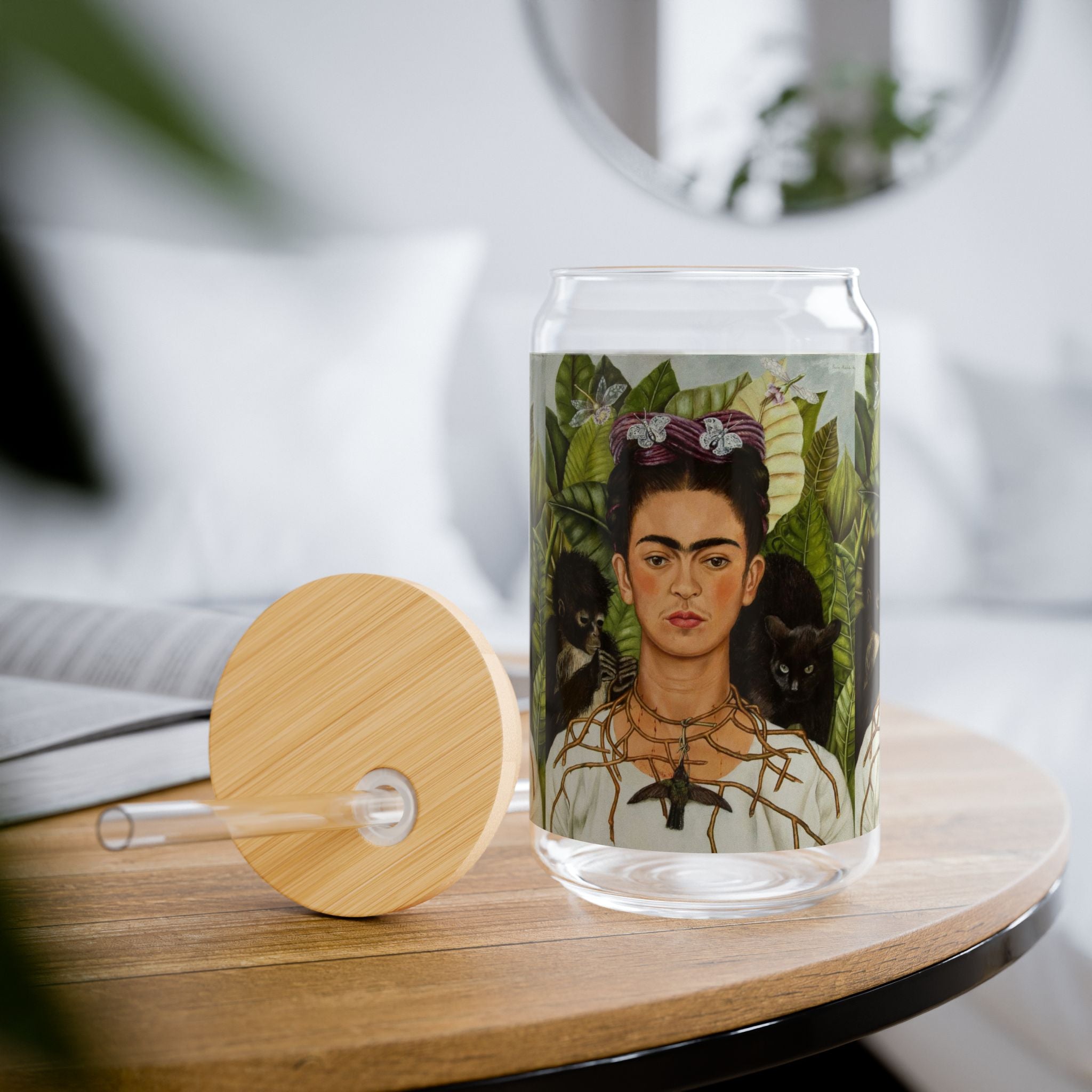 Frida Kahlo Jungle Portrait Sipper Glass | 16oz | Feminist Art Cup | Frida | Boho Mexican Folk Art | Authentic Gifts