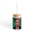 Frida Kahlo Green Flower Portrait Sipper Glass | 16oz | Feminist Art Cup | Frida | Boho Mexican Folk Art | Authentic Gifts
