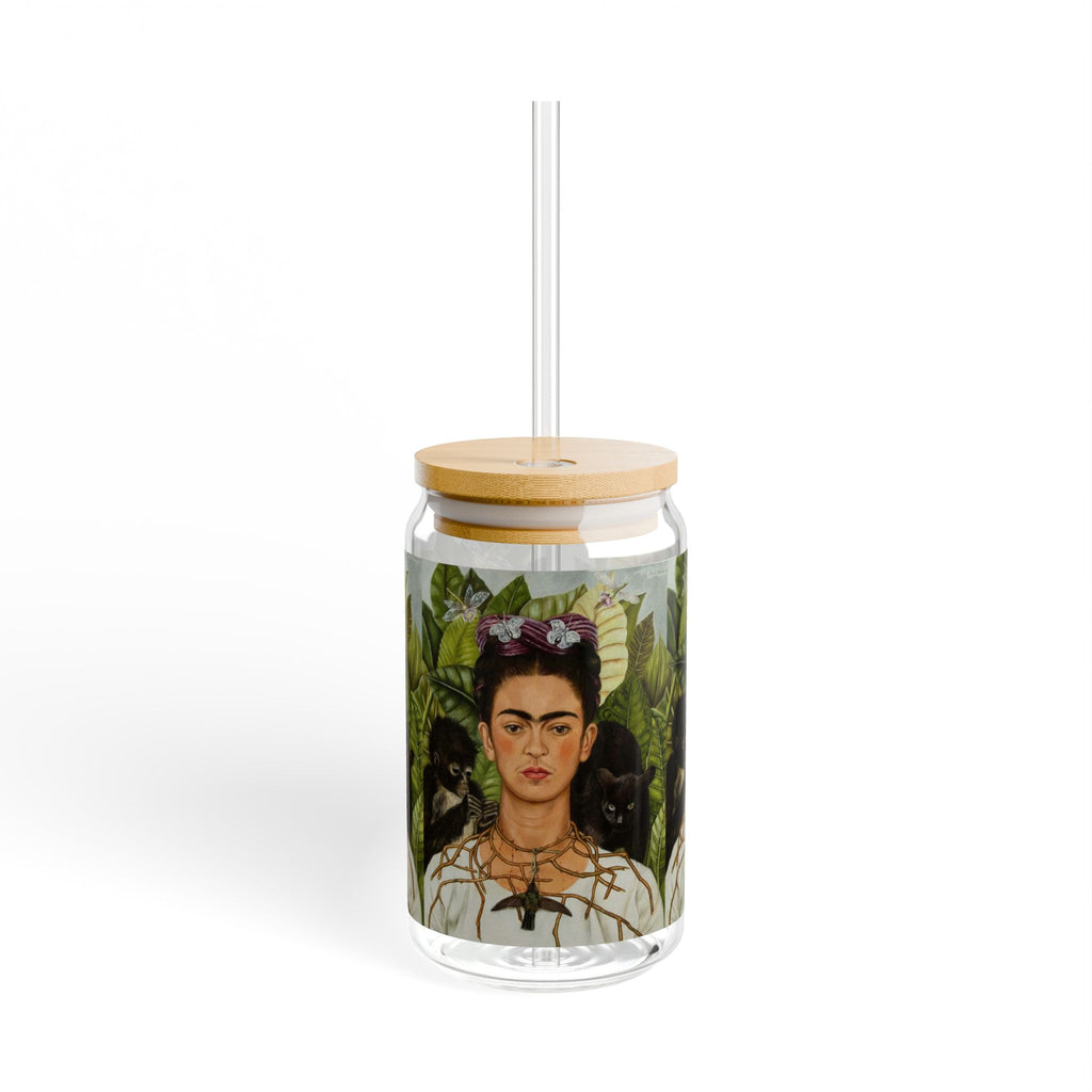 Frida Kahlo Jungle Portrait Sipper Glass | 16oz | Feminist Art Cup | Frida | Boho Mexican Folk Art | Authentic Gifts