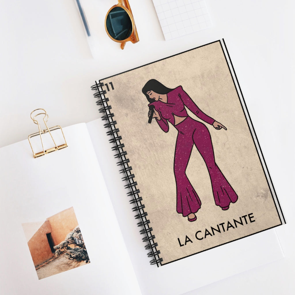 Vintage Loteria Selena La Cantante singer illustration Spiral Notebook | Lotería style ruled journal | Artist Sketchbook
