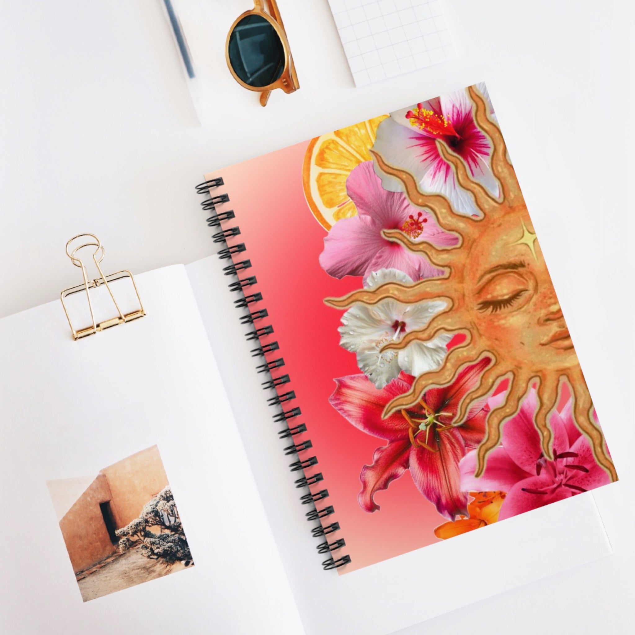 Sun and Tropical Flowers Spiral Notebook | Floral Sun Journal