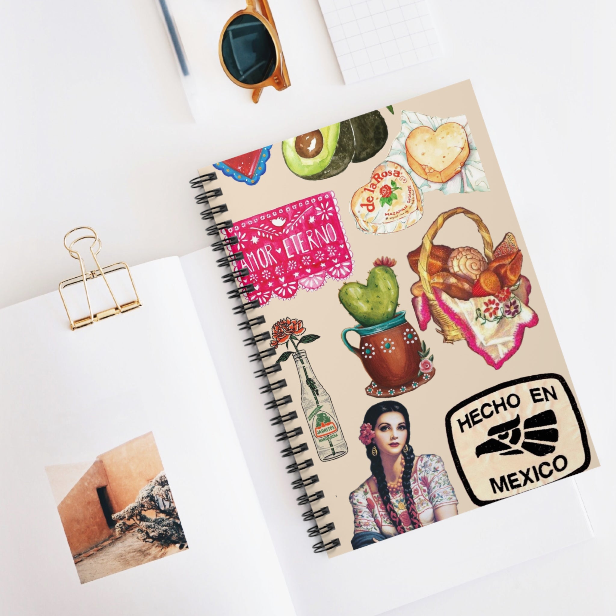 Mexican Folk Collage Spiral Notebook | Artist Sketchbook | Mexican Art Ruled Journal | Latina Gifts | Sketchbook