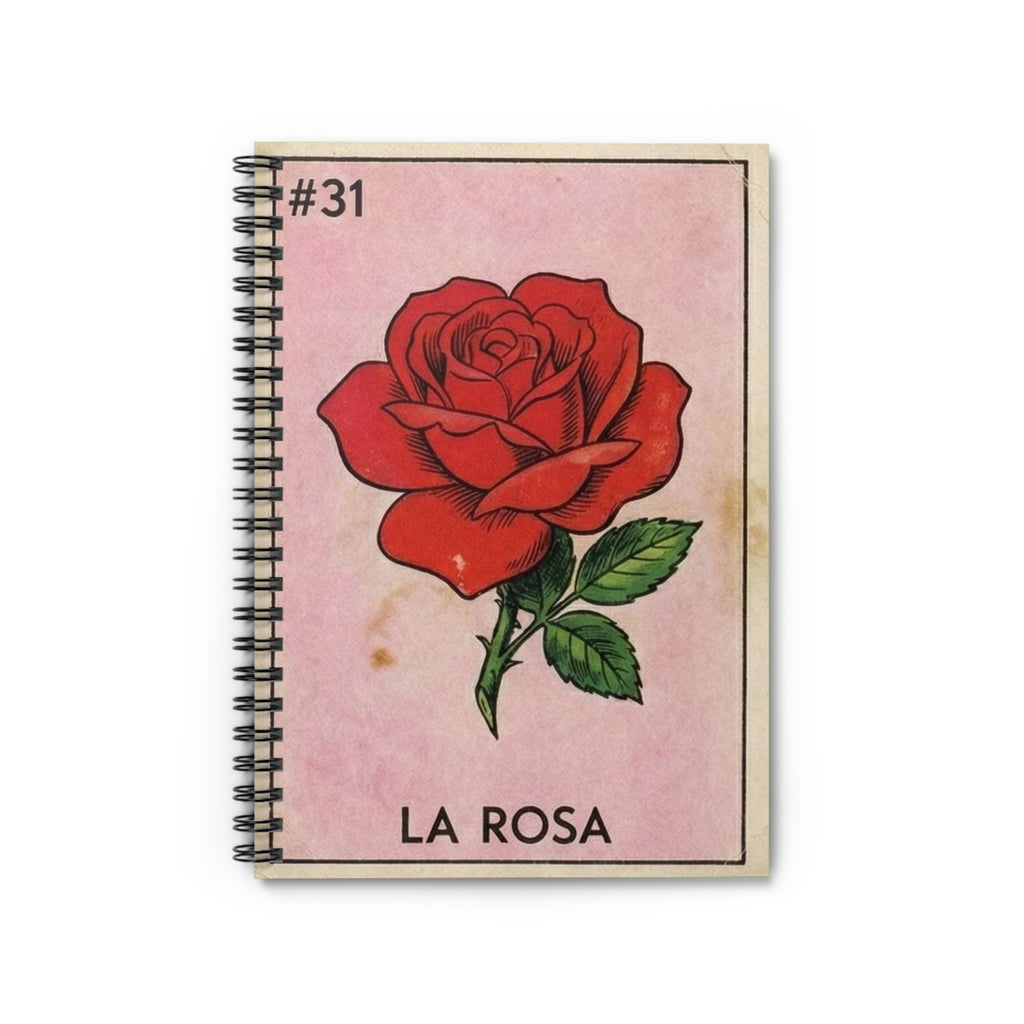 Vintage Loteria La Rosa Rose Illustration Spiral Notebook | Ruled Lined Sketchbook Journal | Artist Sketchbook