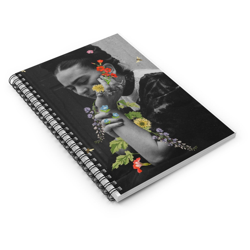 Floral Portrait Spiral Notebook | Frida Ruled Notebook | Frida Kahlo Artist Sketchbook | Mexican Gifts | Artist