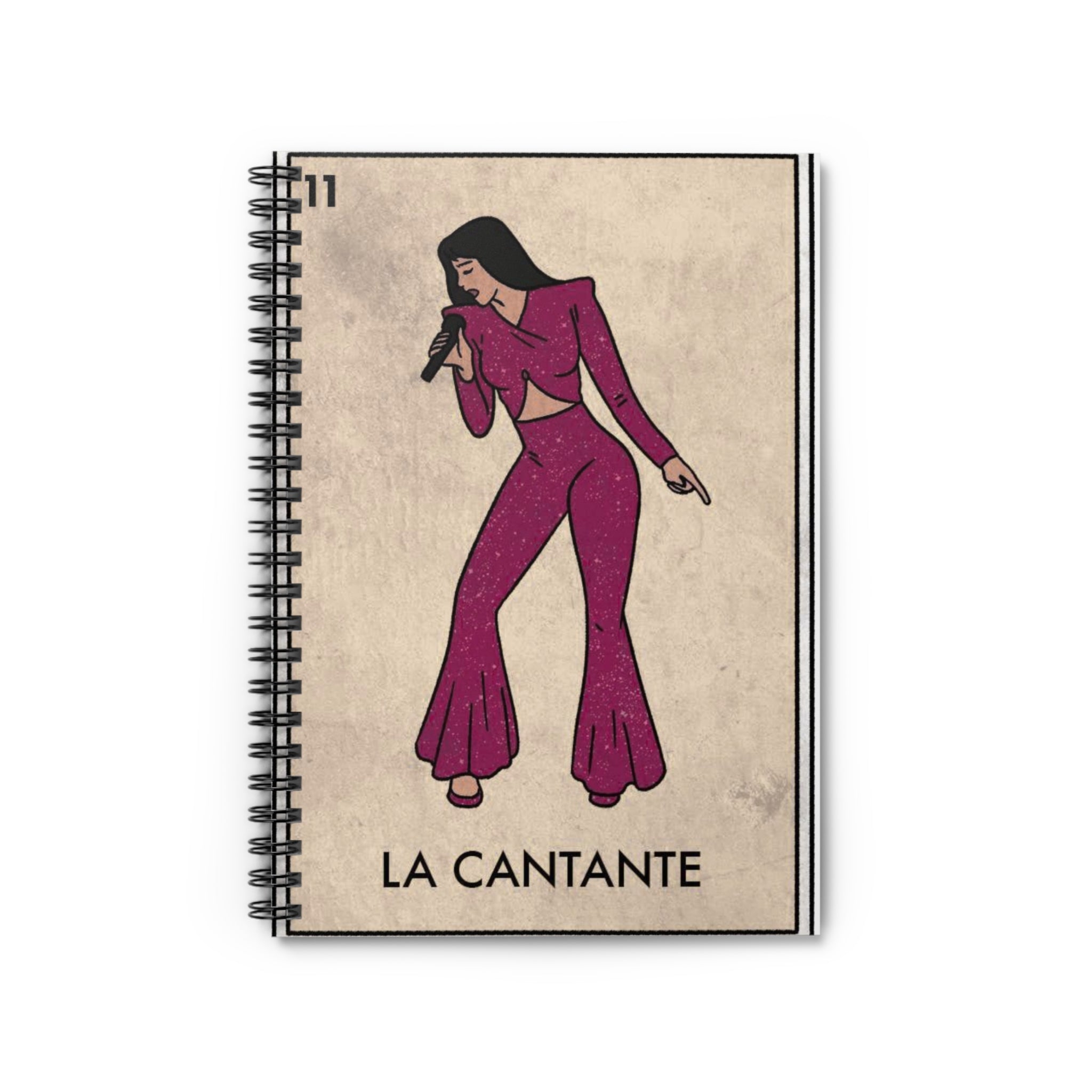 Vintage Loteria Selena La Cantante singer illustration Spiral Notebook | Lotería style ruled journal | Artist Sketchbook