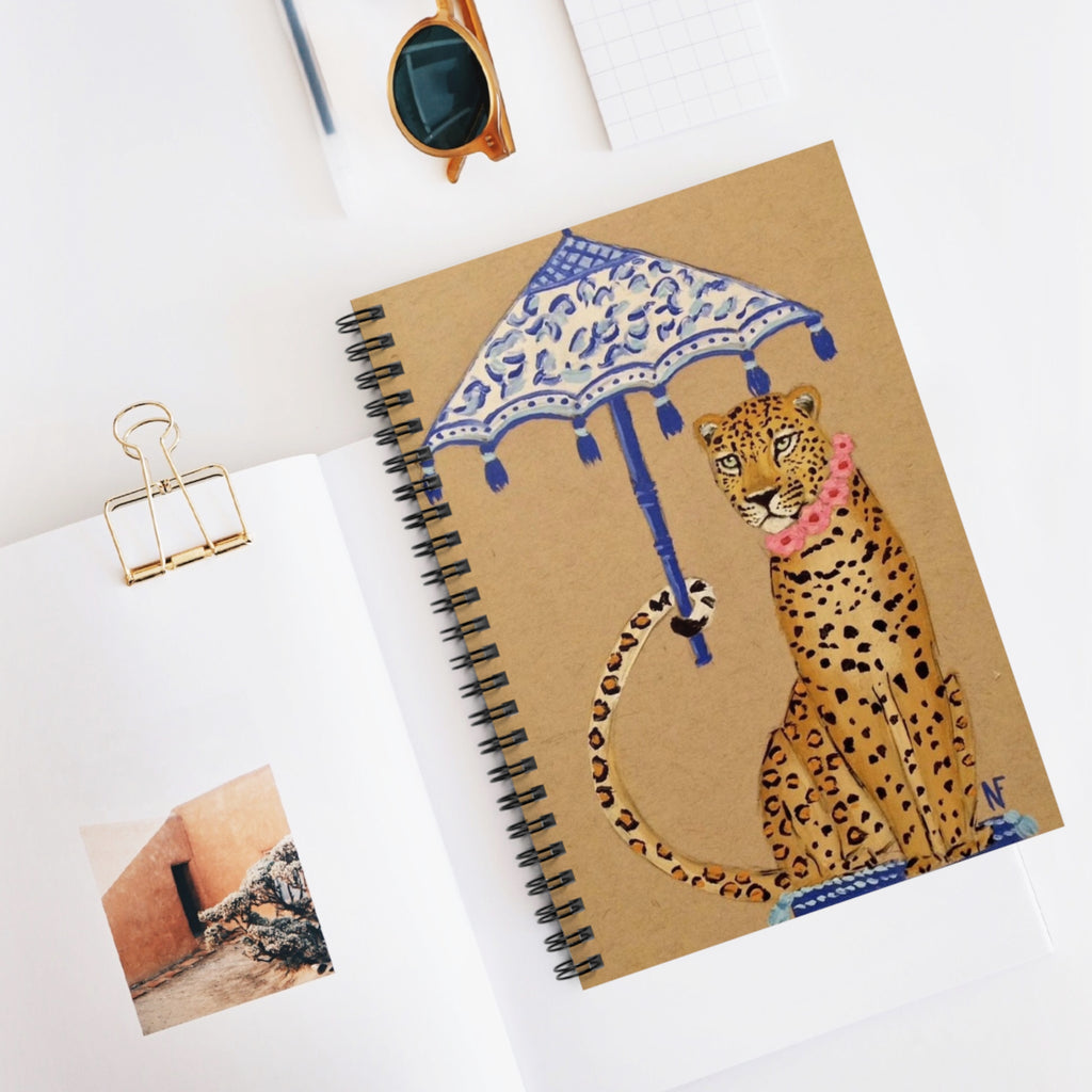 Leopard with Decorative Umbrella Spiral Notebook | Leopard Notebook | Artist Sketchbook | Cheetah print | Chic notebook