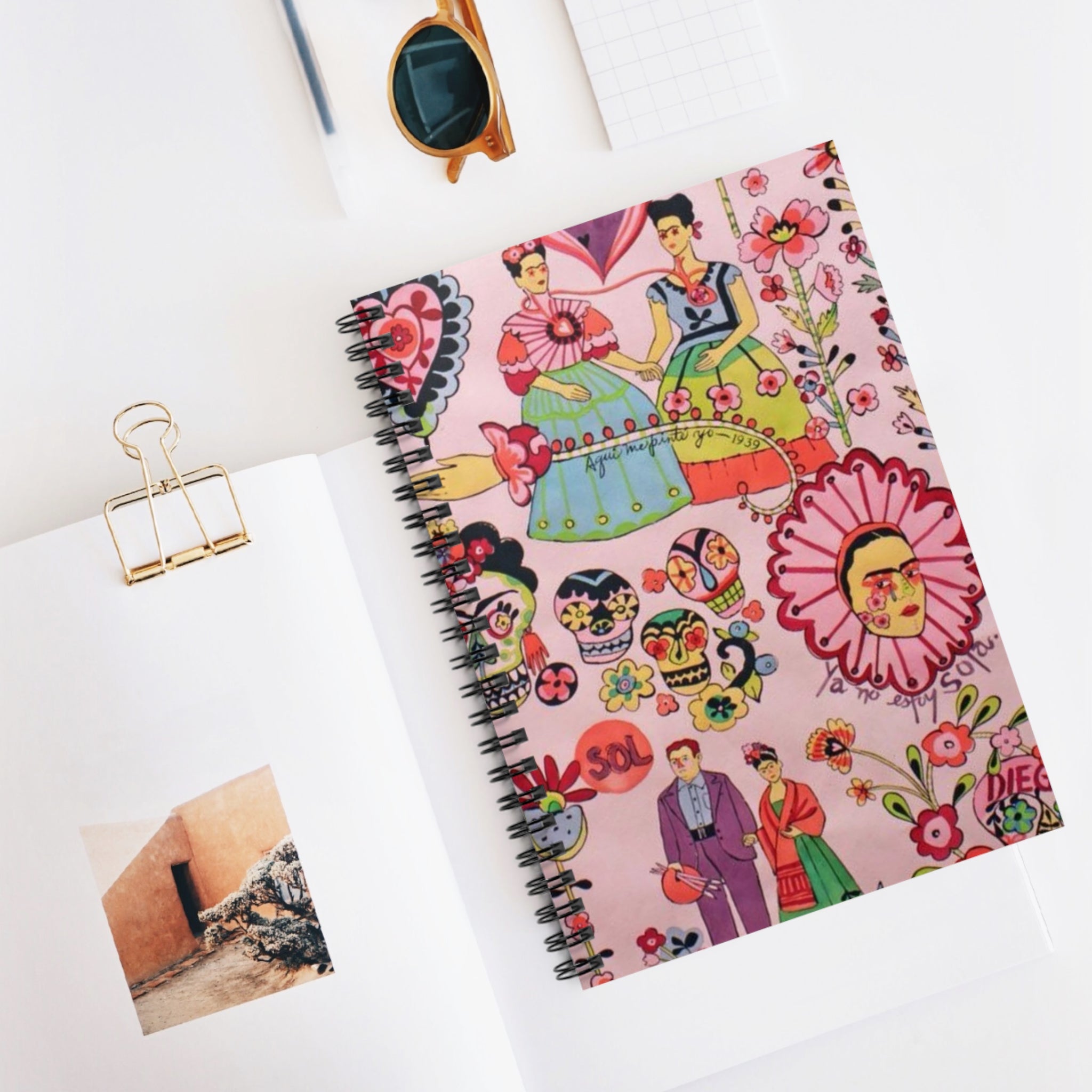 Frida Kahlo Folk Art pattern Notebook | Frida Spiral Ruled Journal | Artist Sketchbook | Artist Notes