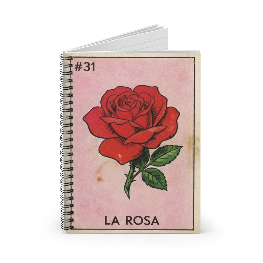 Vintage Loteria La Rosa Rose Illustration Spiral Notebook | Ruled Lined Sketchbook Journal | Artist Sketchbook