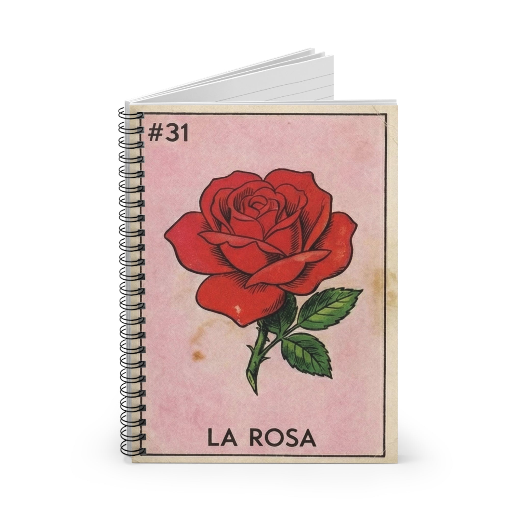 Vintage Loteria La Rosa Rose Illustration Spiral Notebook | Ruled Lined Sketchbook Journal | Artist Sketchbook