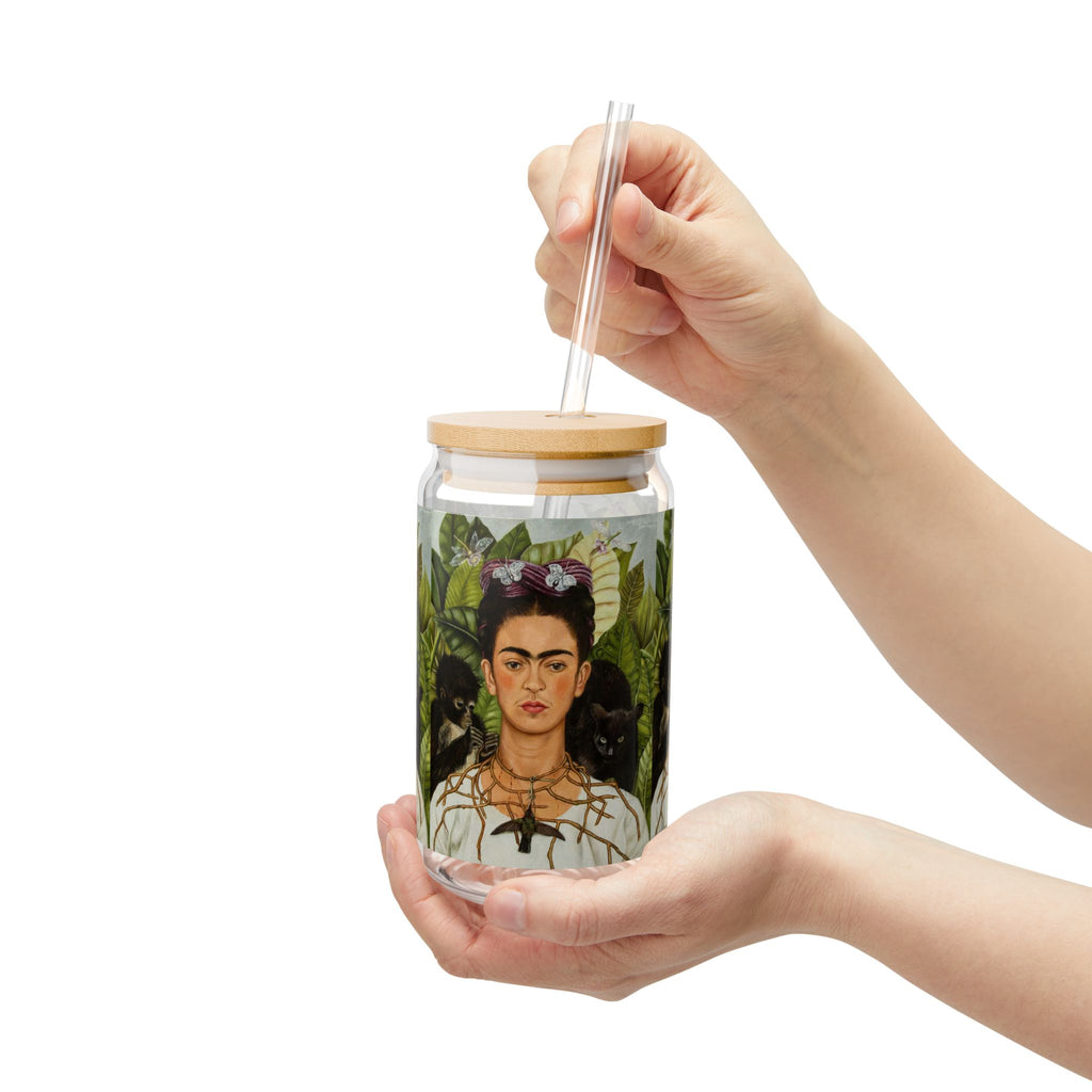 Frida Kahlo Jungle Portrait Sipper Glass | 16oz | Feminist Art Cup | Frida | Boho Mexican Folk Art | Authentic Gifts
