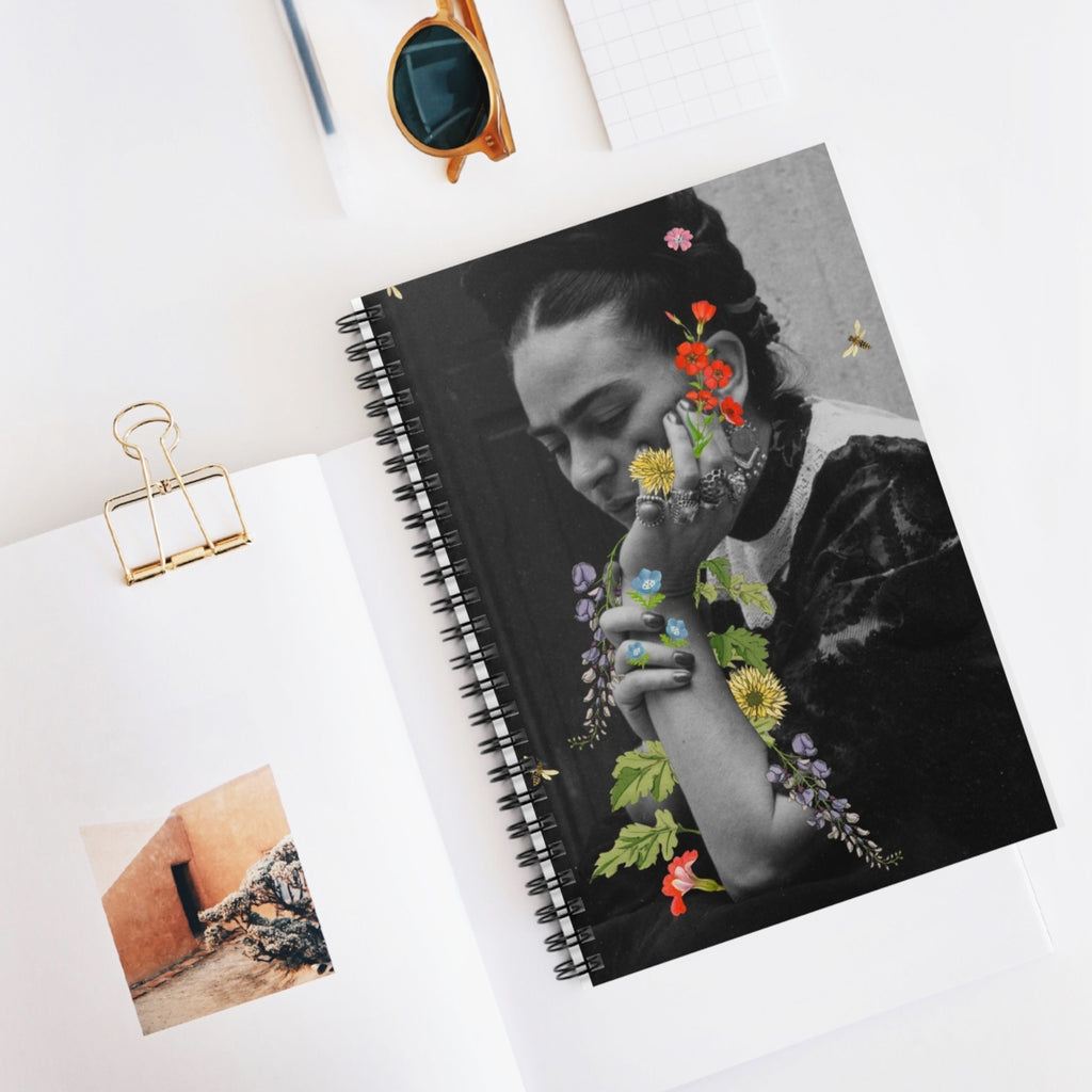 Floral Portrait Spiral Notebook | Frida Ruled Notebook | Frida Kahlo Artist Sketchbook | Mexican Gifts | Artist