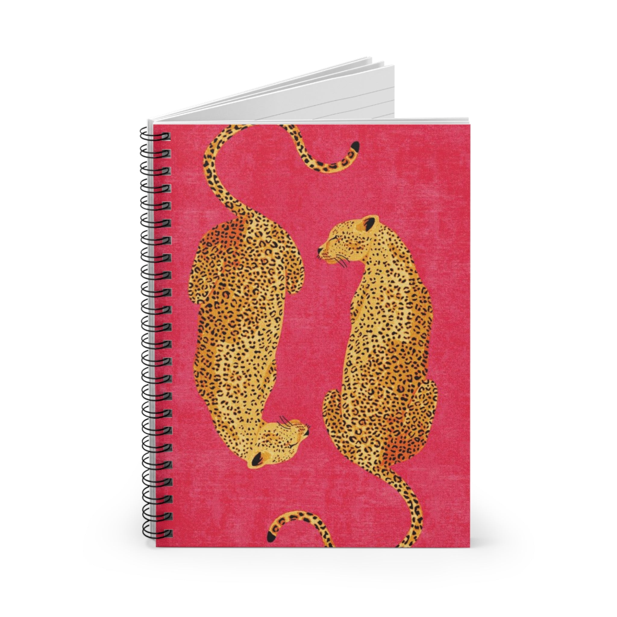 Red Vintage Leopard Duo Notebook | Spiral Ruled Journal, Leopard Print | Artist Sketchbook | Vintage