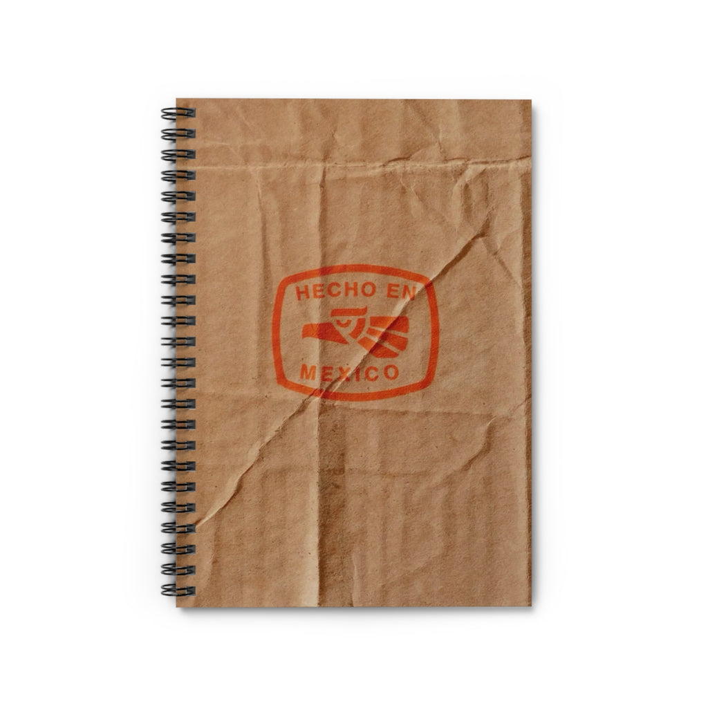 Hecho en Mexico stamp Notebook | Kraft paper crinkle cover, ruled spiral notebook | Artist Sketchbook | Mexican gifts