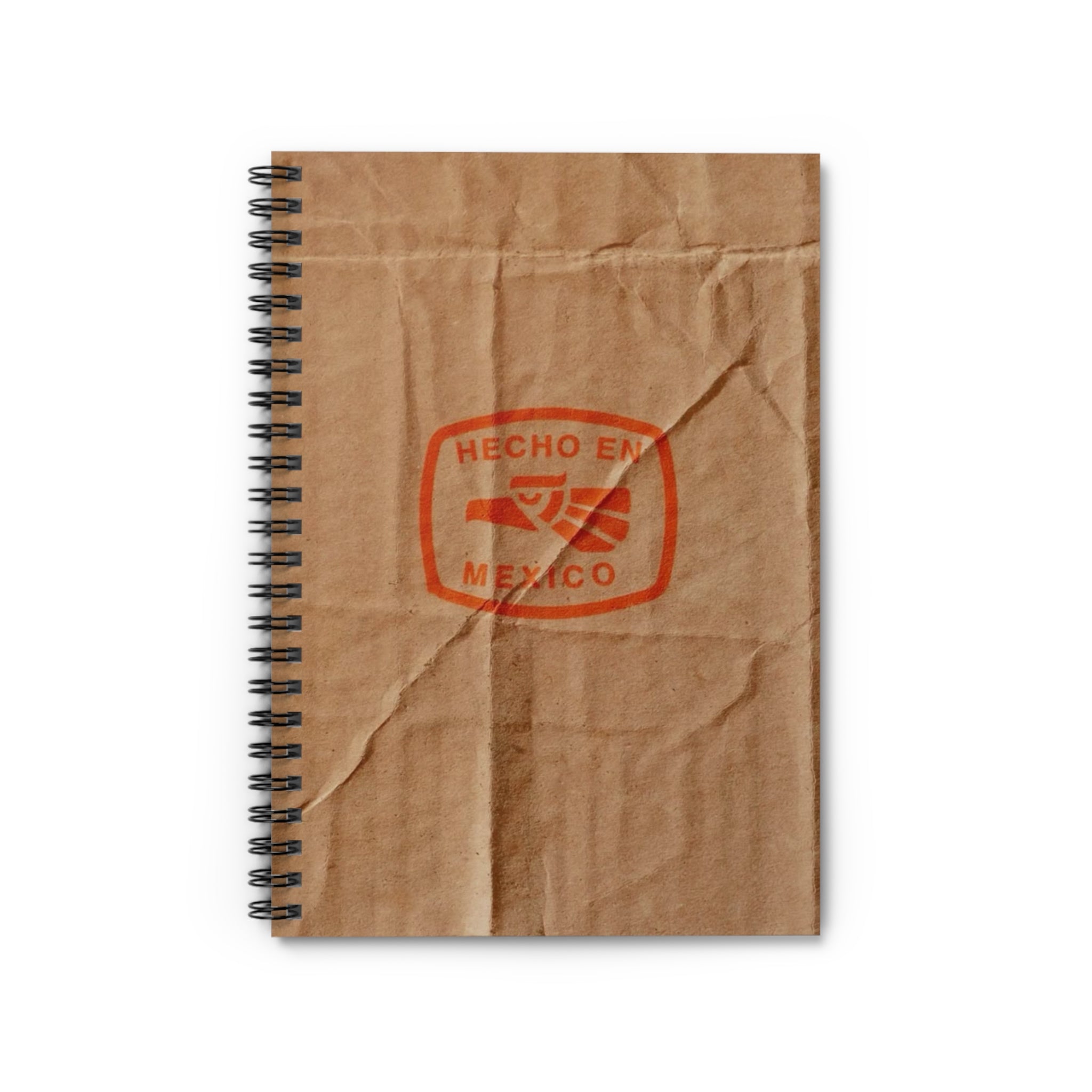 Hecho en Mexico stamp Notebook | Kraft paper crinkle cover, ruled spiral notebook | Artist Sketchbook | Mexican gifts