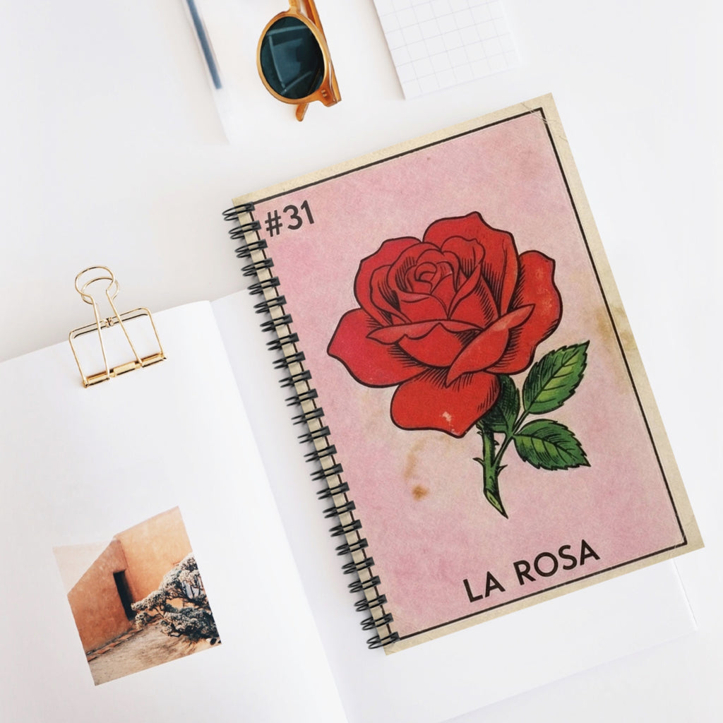 Vintage Loteria La Rosa Rose Illustration Spiral Notebook | Ruled Lined Sketchbook Journal | Artist Sketchbook