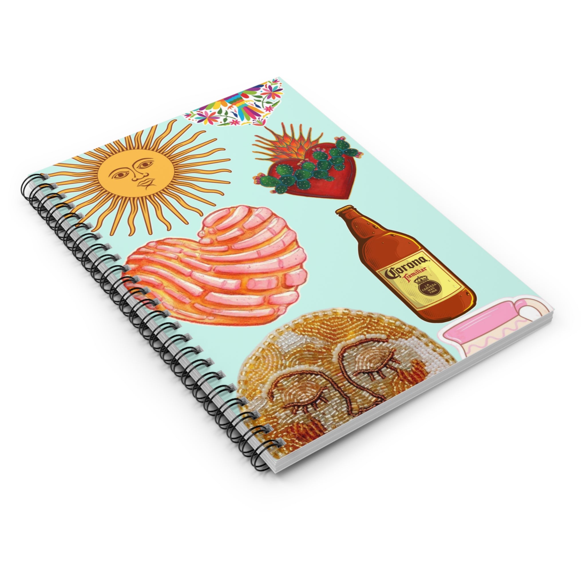 Mexican Folk Sun Heart Bottle Spiral Notebook | Ruled Journal | Summer Journal | Artist Notebook | Sketch Book