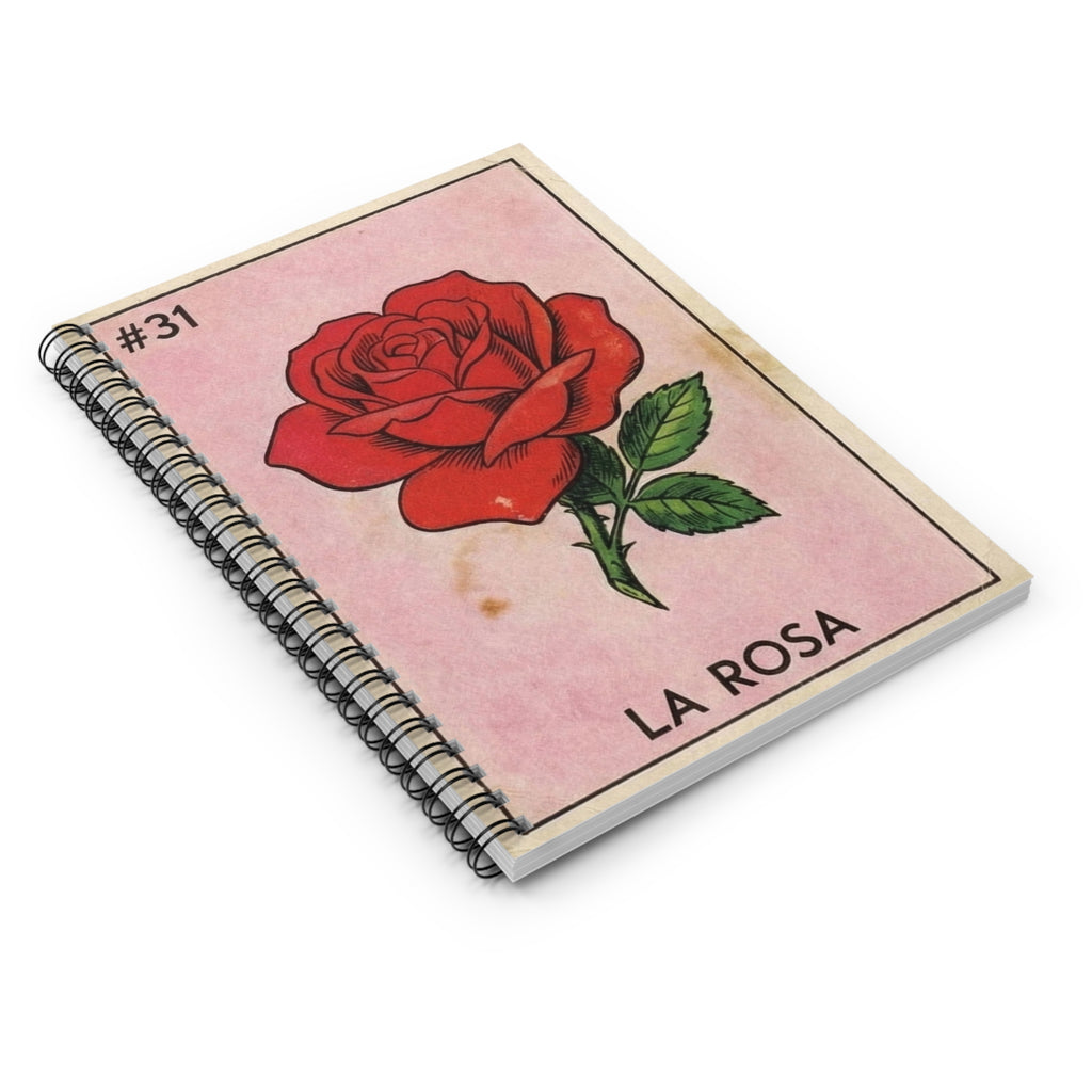 Vintage Loteria La Rosa Rose Illustration Spiral Notebook | Ruled Lined Sketchbook Journal | Artist Sketchbook