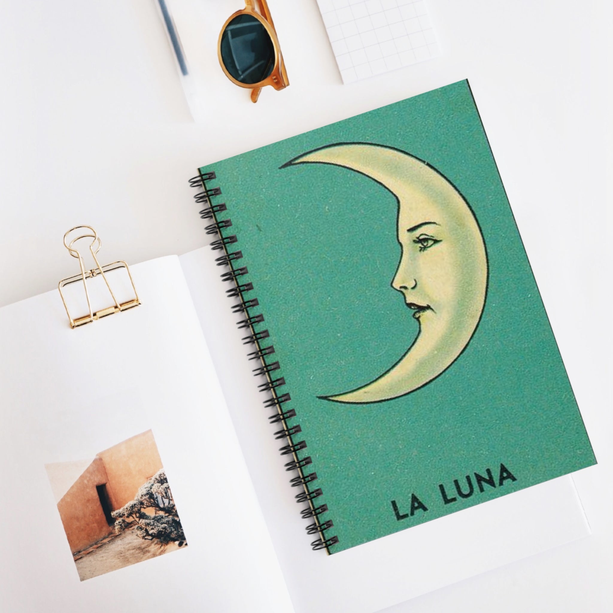 La Luna crescent moon Notebook | Spiral Ruled Journal, Vintage tarot moon art | Artist sketchbook | Artist gifts