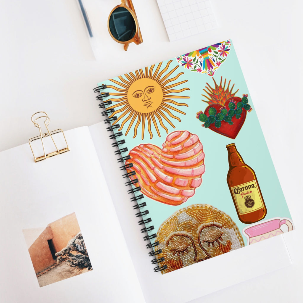 Mexican Folk Sun Heart Bottle Spiral Notebook | Ruled Journal | Summer Journal | Artist Notebook | Sketch Book