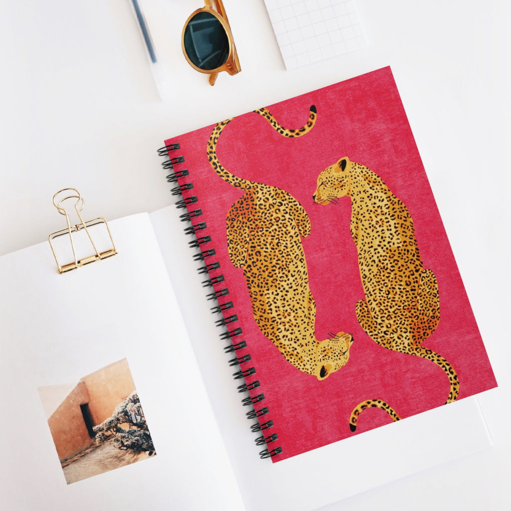 Red Vintage Leopard Duo Notebook | Spiral Ruled Journal, Leopard Print | Artist Sketchbook | Vintage