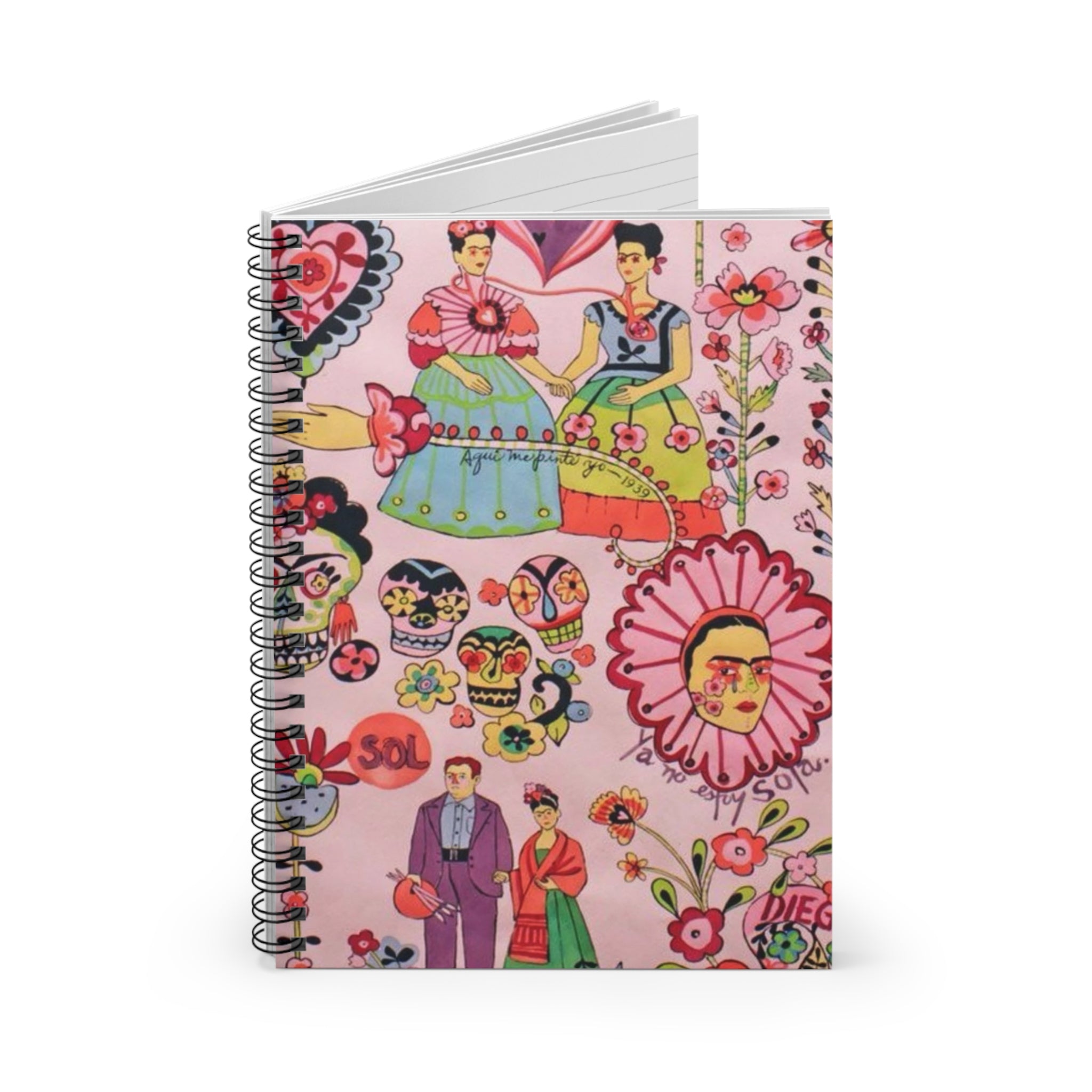 Frida Kahlo Folk Art pattern Notebook | Frida Spiral Ruled Journal | Artist Sketchbook | Artist Notes
