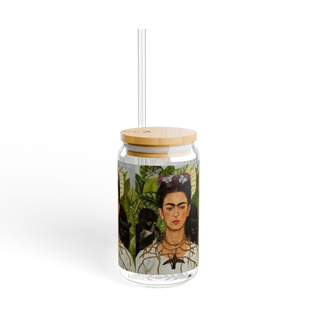 Frida Kahlo Jungle Portrait Sipper Glass | 16oz | Feminist Art Cup | Frida | Boho Mexican Folk Art | Authentic Gifts