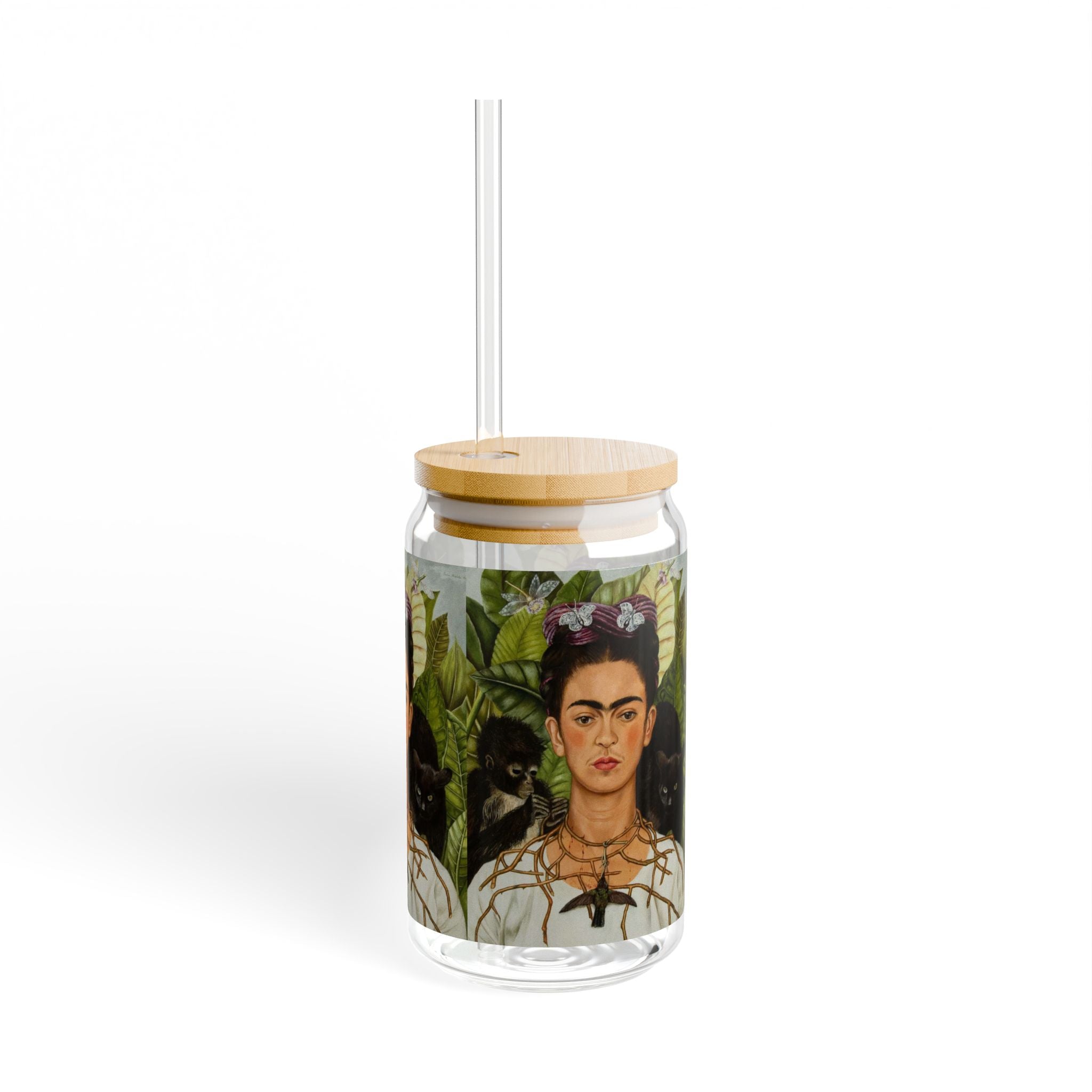 Frida Kahlo Jungle Portrait Sipper Glass | 16oz | Feminist Art Cup | Frida | Boho Mexican Folk Art | Authentic Gifts