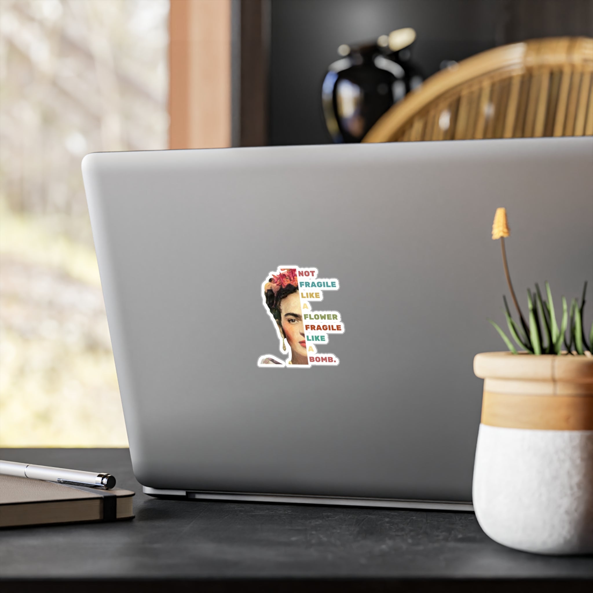 Frida Kahlo portrait "Not fragile like a flower" Kiss-Cut Vinyl Decal | Mexican Art Gifts | Feminist Art Gifts | Hipster Gifts