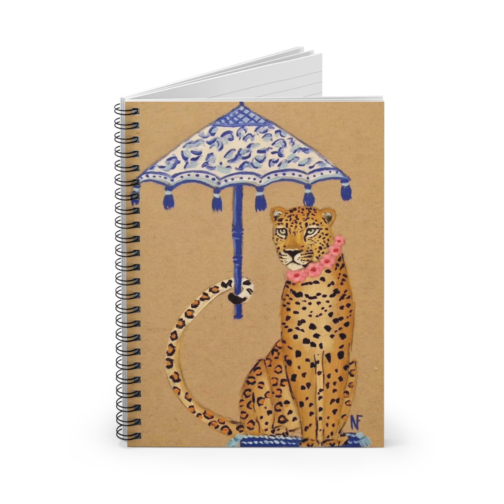 Leopard with Decorative Umbrella Spiral Notebook | Leopard Notebook | Artist Sketchbook | Cheetah print | Chic notebook