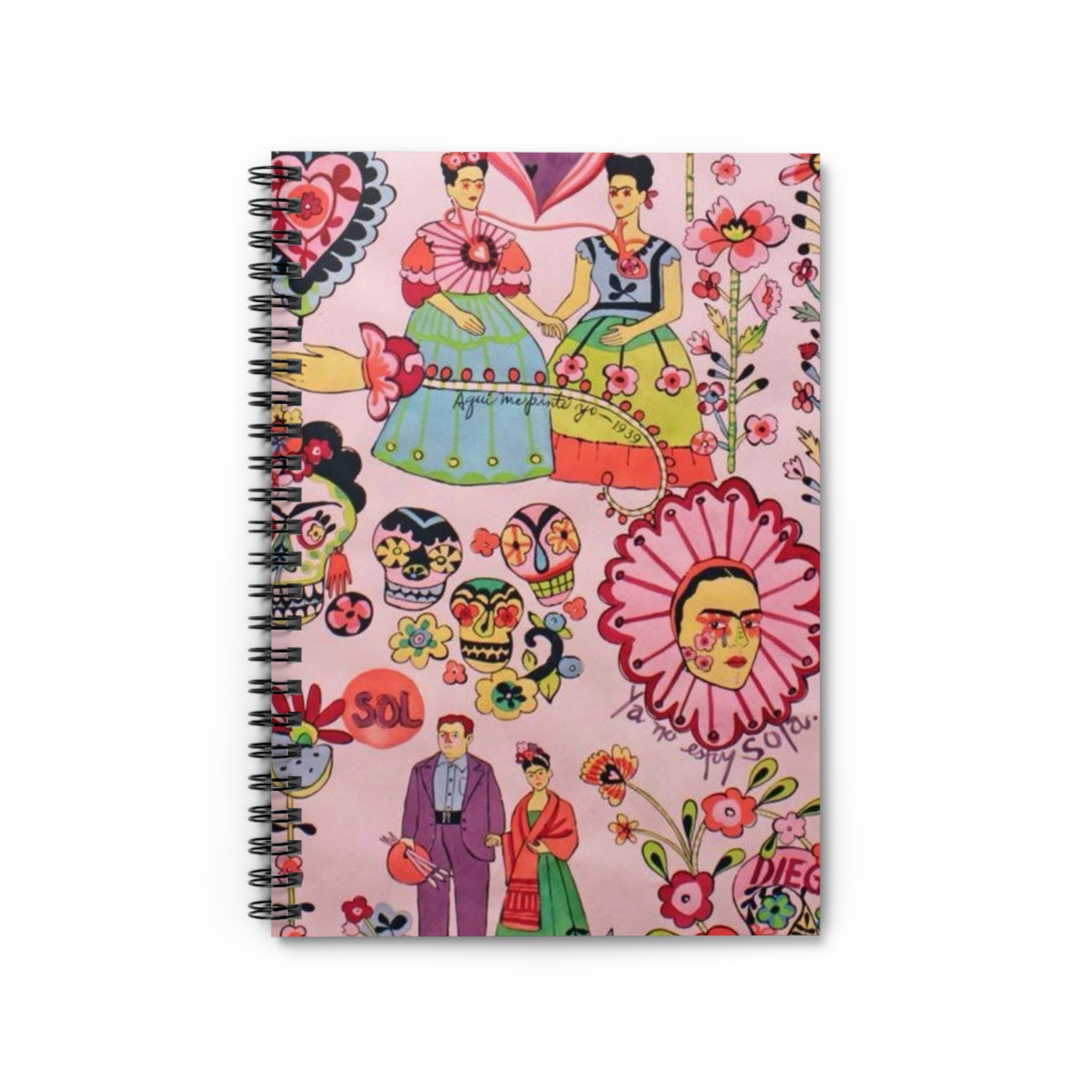 Frida Kahlo Folk Art pattern Notebook | Frida Spiral Ruled Journal | Artist Sketchbook | Artist Notes