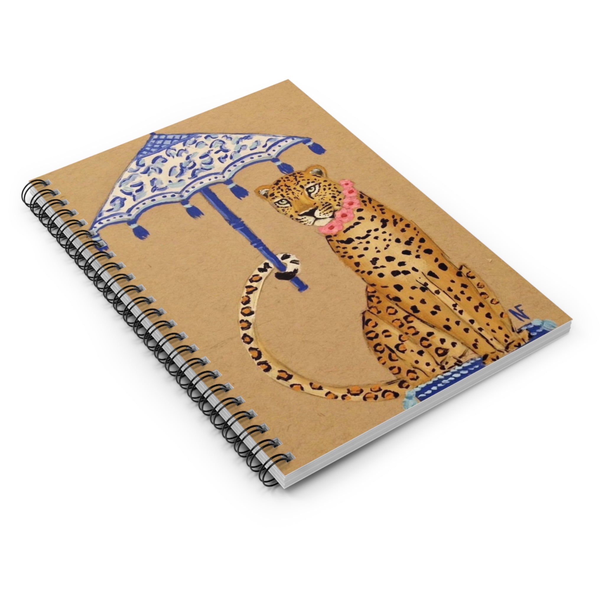 Leopard with Decorative Umbrella Spiral Notebook | Leopard Notebook | Artist Sketchbook | Cheetah print | Chic notebook