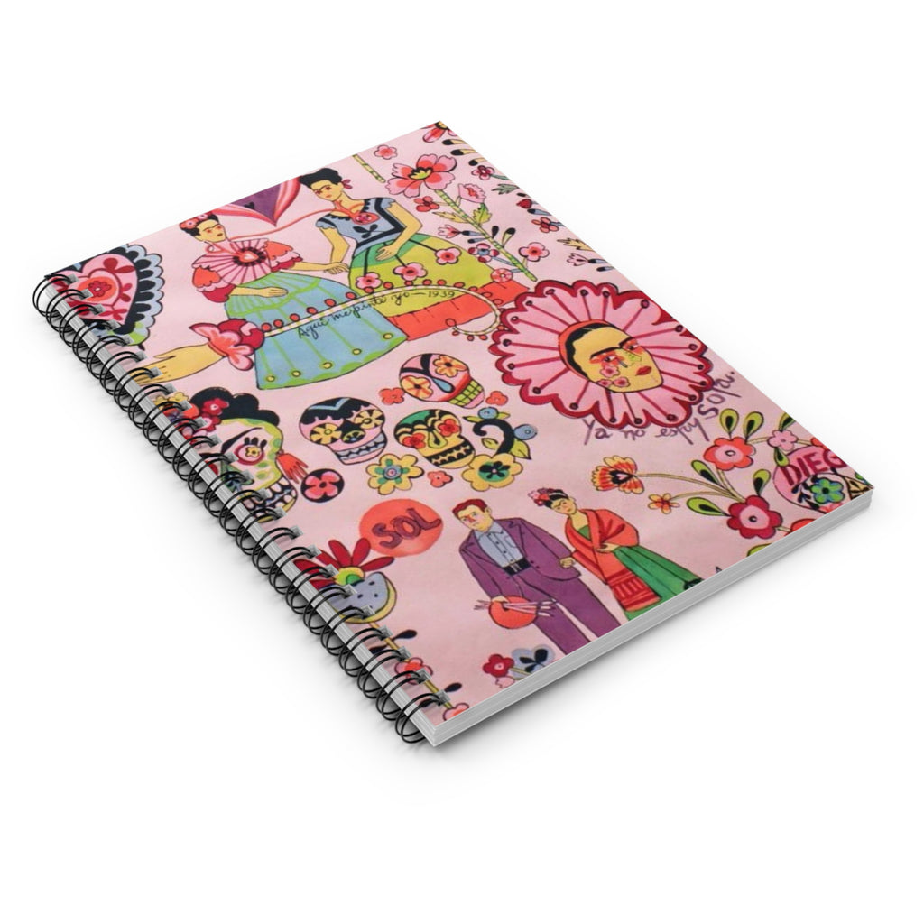 Frida Kahlo Folk Art pattern Notebook | Frida Spiral Ruled Journal | Artist Sketchbook | Artist Notes