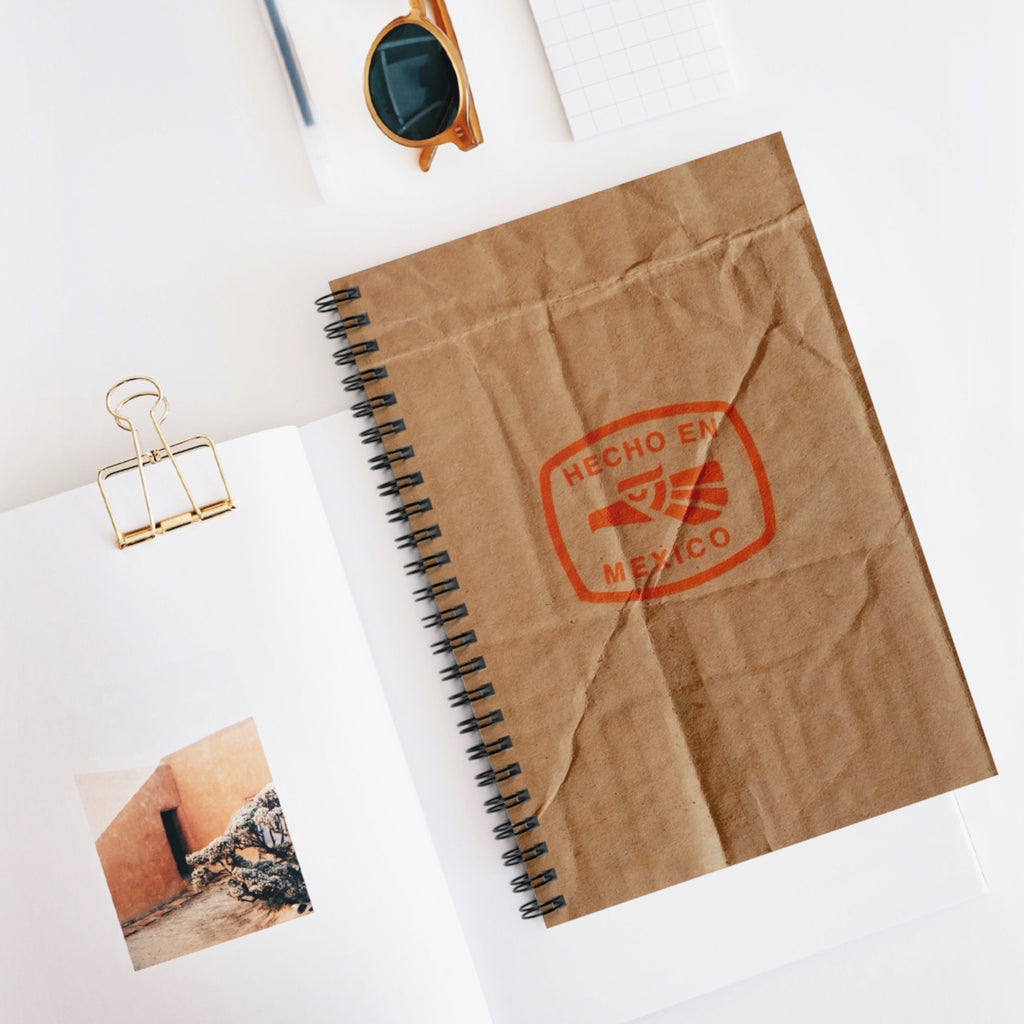 Hecho en Mexico stamp Notebook | Kraft paper crinkle cover, ruled spiral notebook | Artist Sketchbook | Mexican gifts