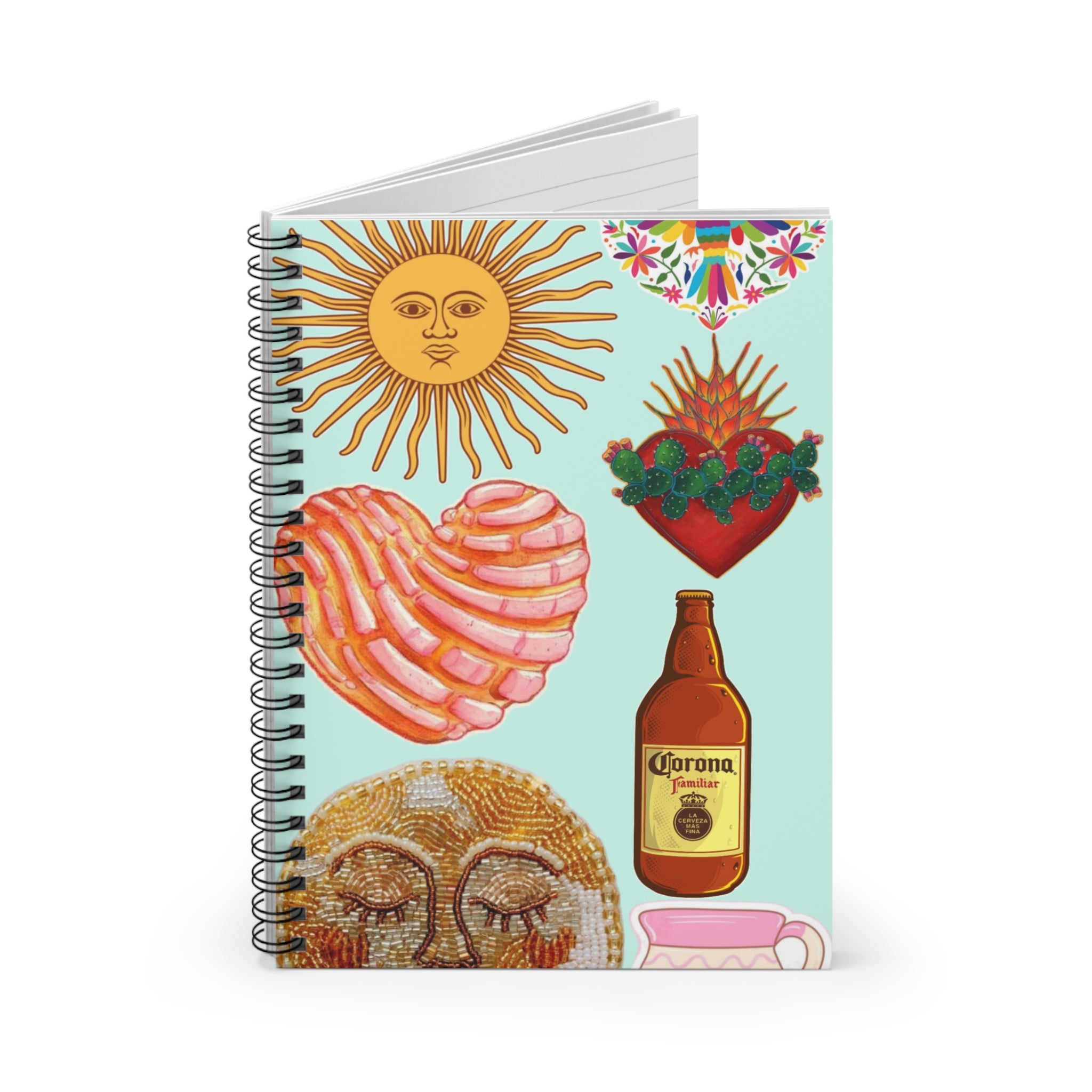 Mexican Folk Sun Heart Bottle Spiral Notebook | Ruled Journal | Summer Journal | Artist Notebook | Sketch Book