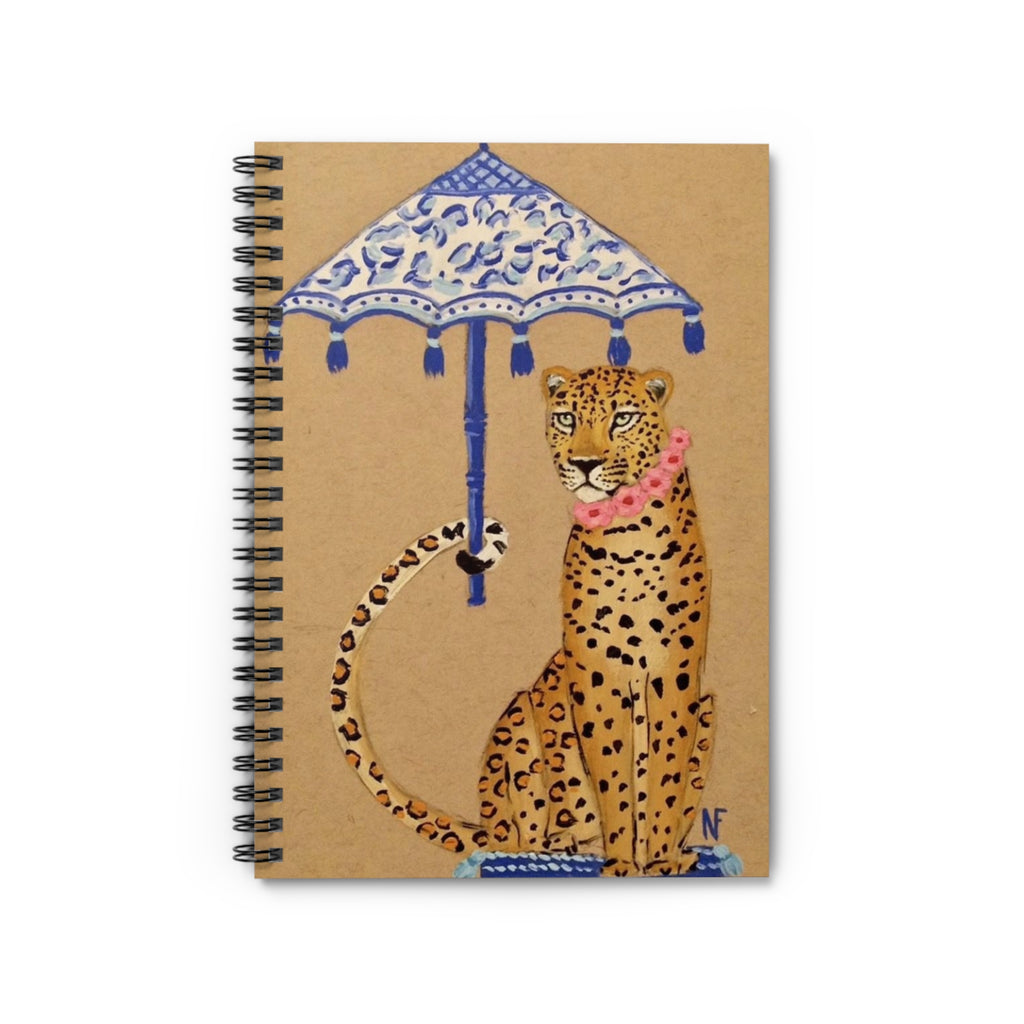 Leopard with Decorative Umbrella Spiral Notebook | Leopard Notebook | Artist Sketchbook | Cheetah print | Chic notebook