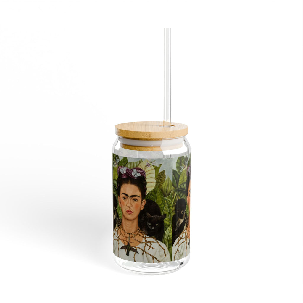Frida Kahlo Jungle Portrait Sipper Glass | 16oz | Feminist Art Cup | Frida | Boho Mexican Folk Art | Authentic Gifts