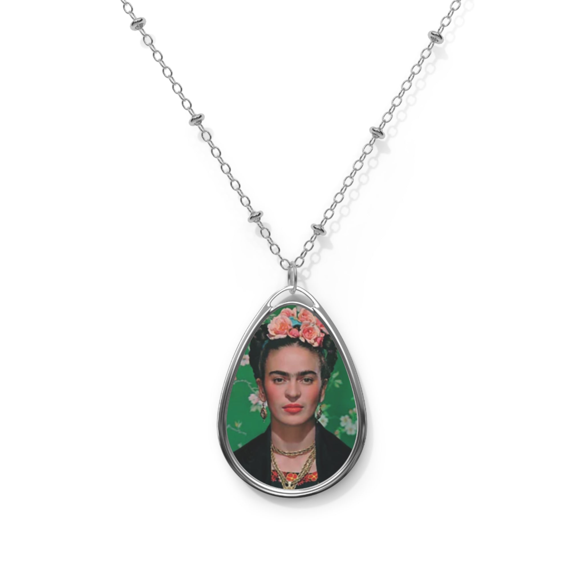 Frida Kahlo Portrait Necklace, Oval Pendant | Authentic Mexican Artist Jewelry | Mexican Gifts for Her | Feminist Gifts