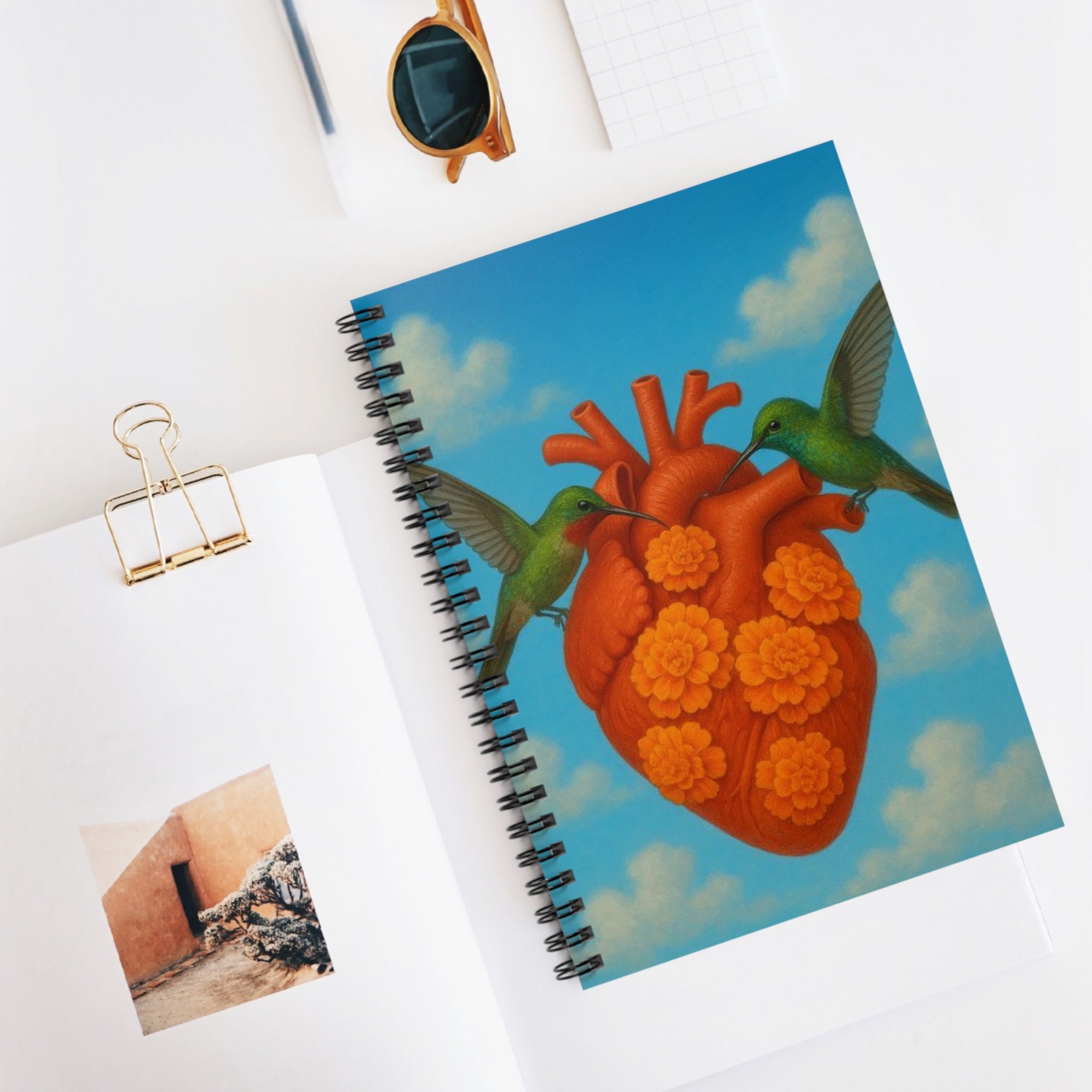 Floral Heart with Hummingbirds Spiral Notebook | Hummingbird Notebook | Vintage bird notebook | Artist notebook