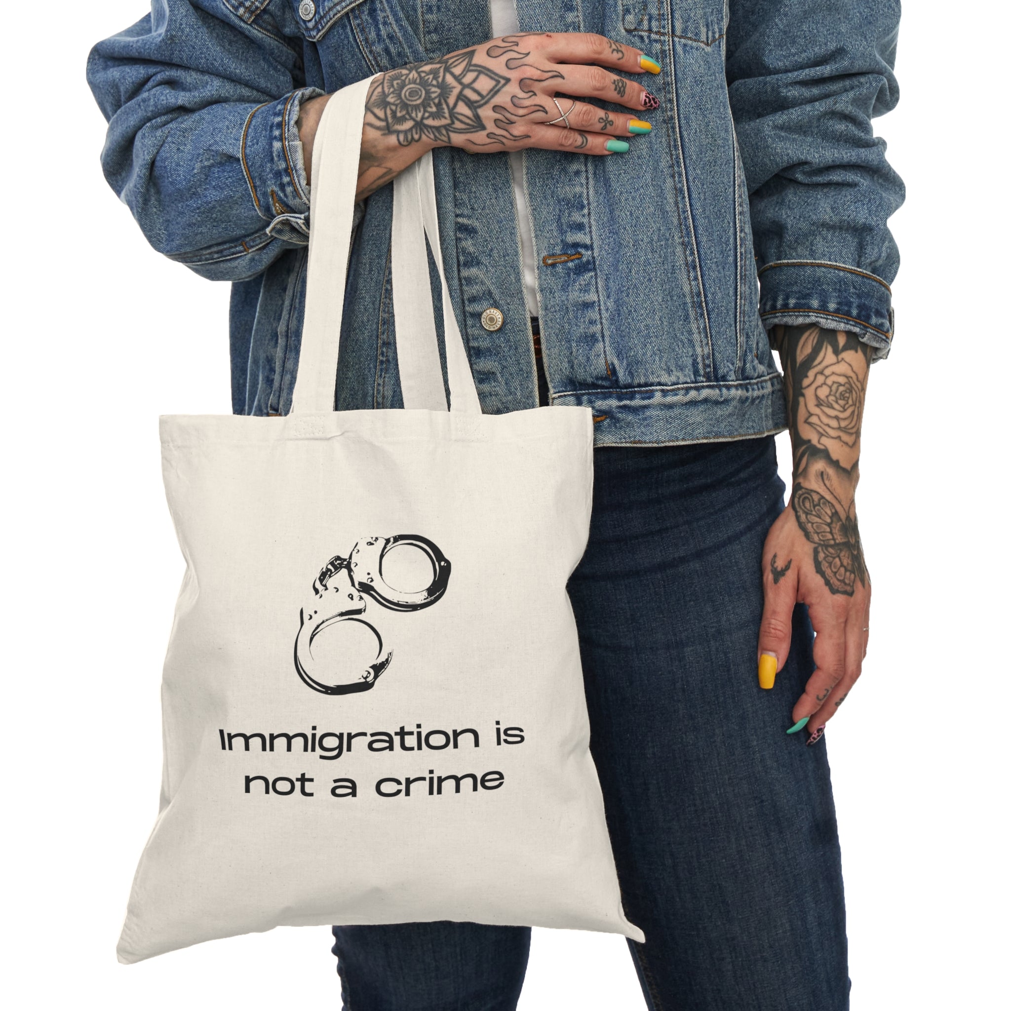 Immigration Is Not a Crime Tote Bag | Protest Statement, Canvas Shopper