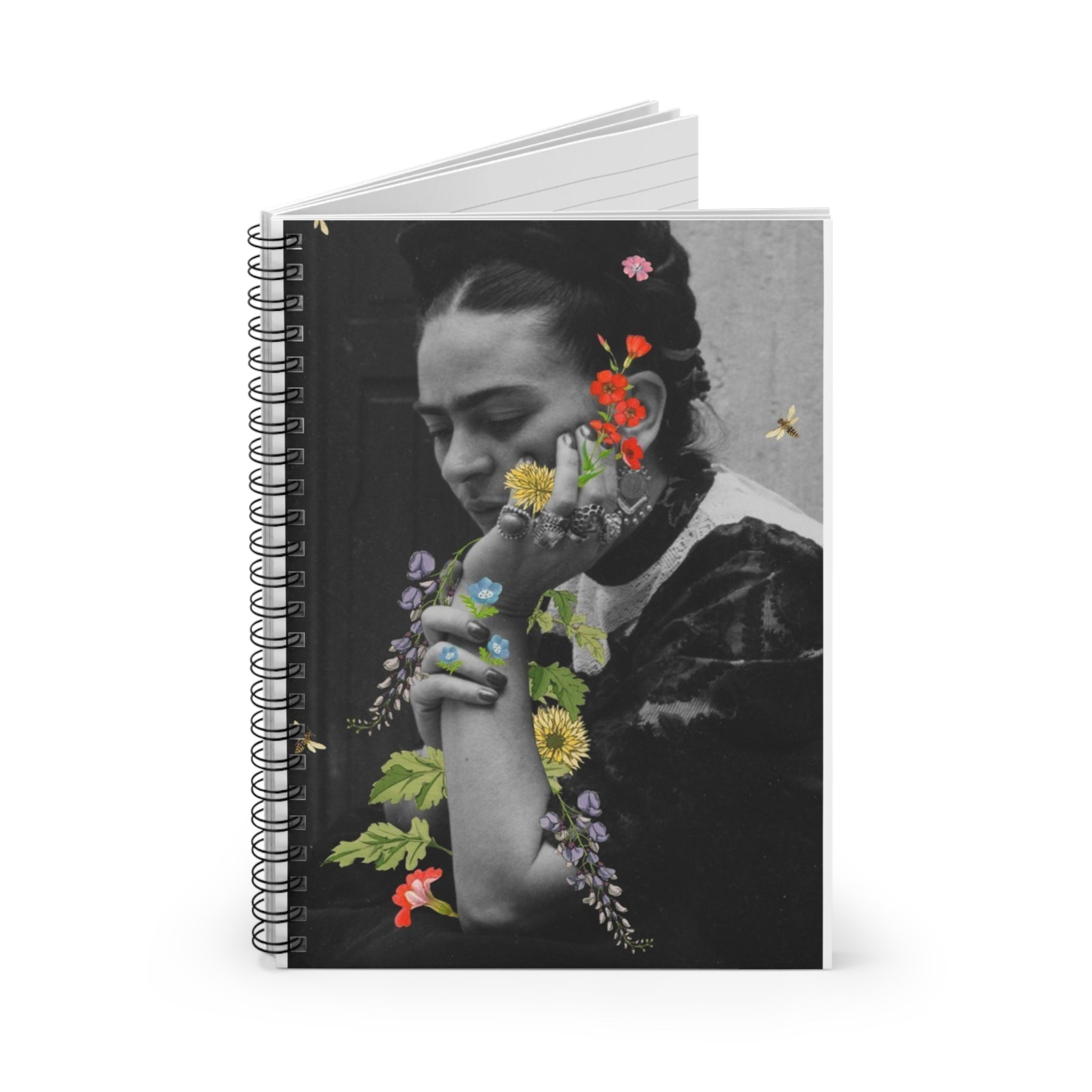 Floral Portrait Spiral Notebook | Frida Ruled Notebook | Frida Kahlo Artist Sketchbook | Mexican Gifts | Artist