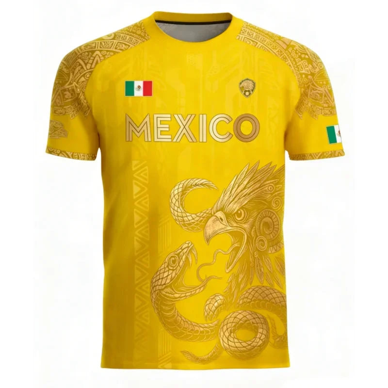 Mexican Flag Printed Men's T-shirt Fun 3D Eagle Pattern Short Sleeve Outdoor Football Sports Casual Top
